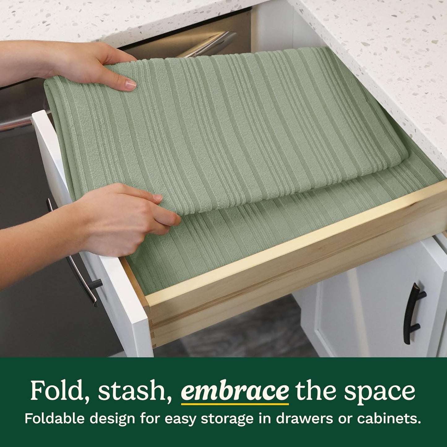 Cuisinart Dish Drying Mats for Kitchen Counter - (2) 18" x 24" Ultra Absorbent Dish Drying Mat XL - Foldable, Machine Washable, Fast Drying Dish Mat (Horizontal Stripes)