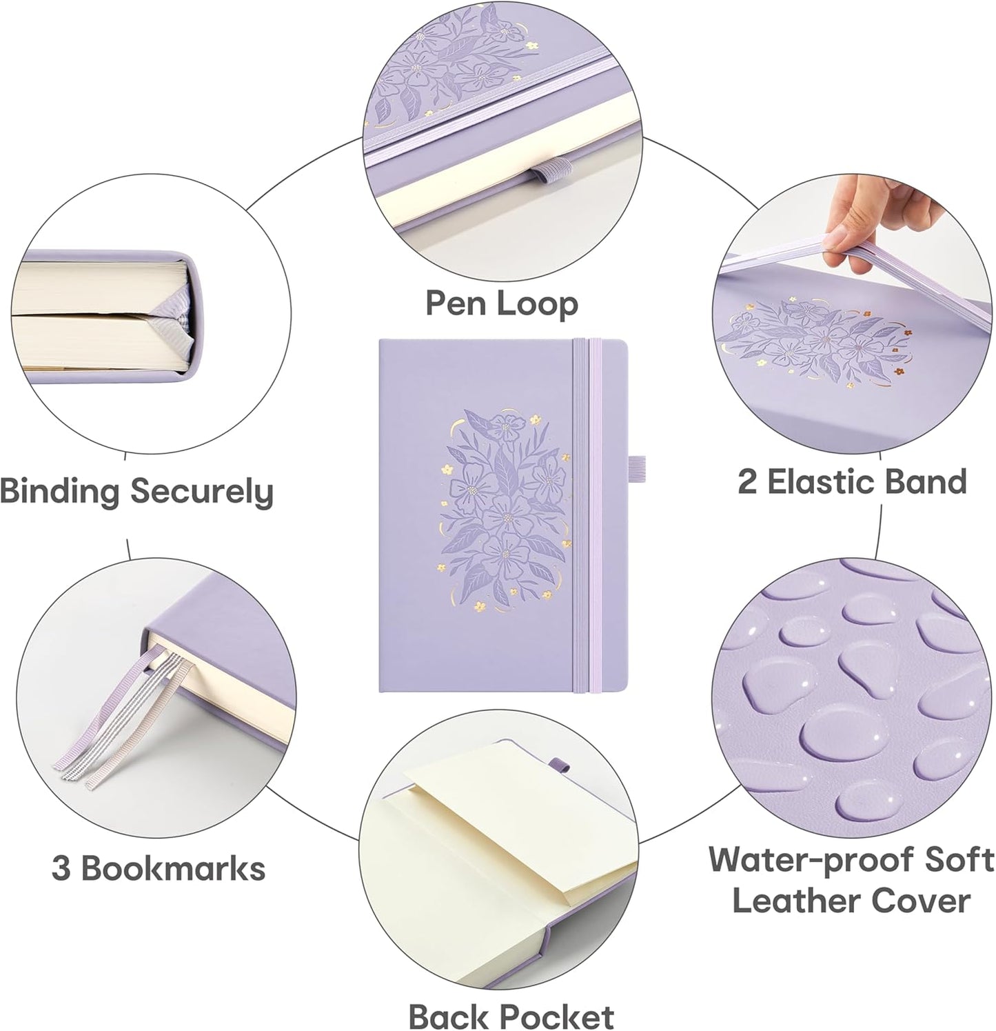 &And Per Se Lined Journal Notebook for Women&Men with Pattern, 365 Pages, 5.7'' x 8'' 100GSM Thick Paper, A5 Journals for Writing (Lavender)