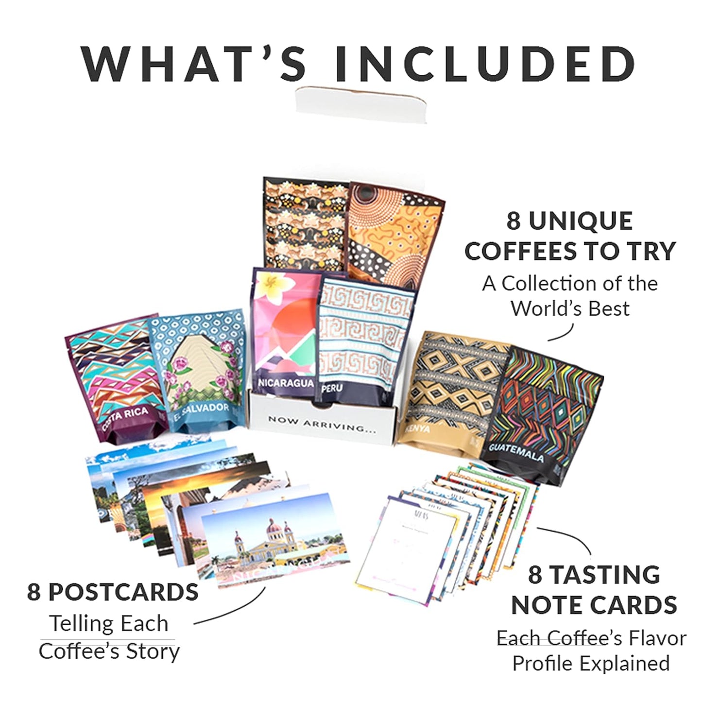 Atlas Coffee Club World of Coffee Discovery Set - Gourmet Coffee Gift Sampler - 8-Pack Variety Box of the World’s Best Single Origin Coffees - Freshly Ground Coffee