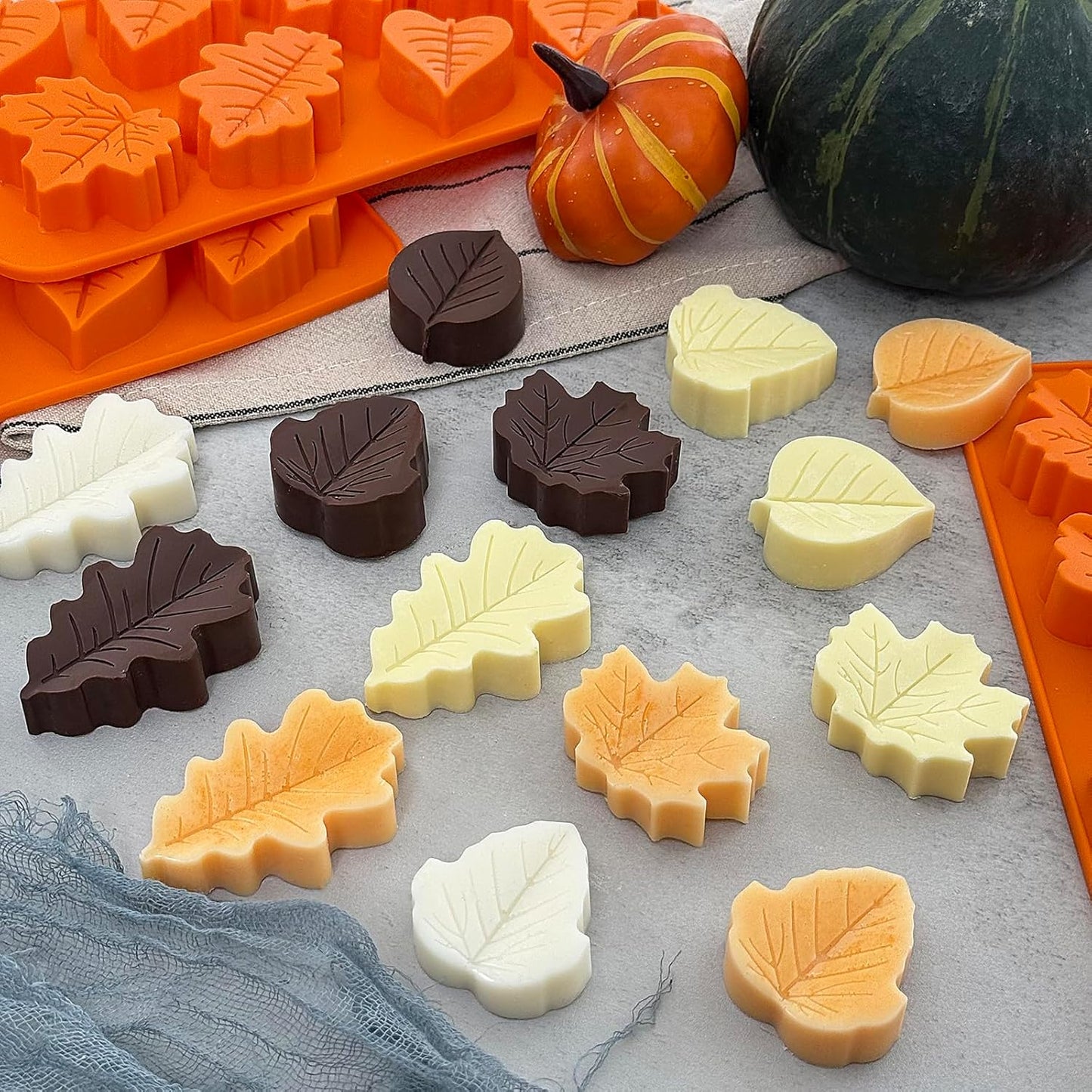 3Pack Fall Chocolate Mold.Maple Leaf Silicone Candy Mold Thanksgiving Ice Cube Molds Autumn Theme Thanksging Baking Molds for Jello Soap Candle Cake Cupcake Decoraion