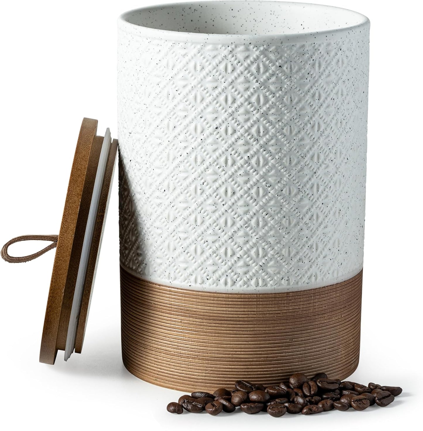 Large Jar with Lid, Ceramic Coffee Container Kitchen Food Storage Jars with Airtight Lids for Spice Cookie Ground Coffee, Decorative Jars for Coffee Countertop, Bar Accessories- White 64 fl.oz