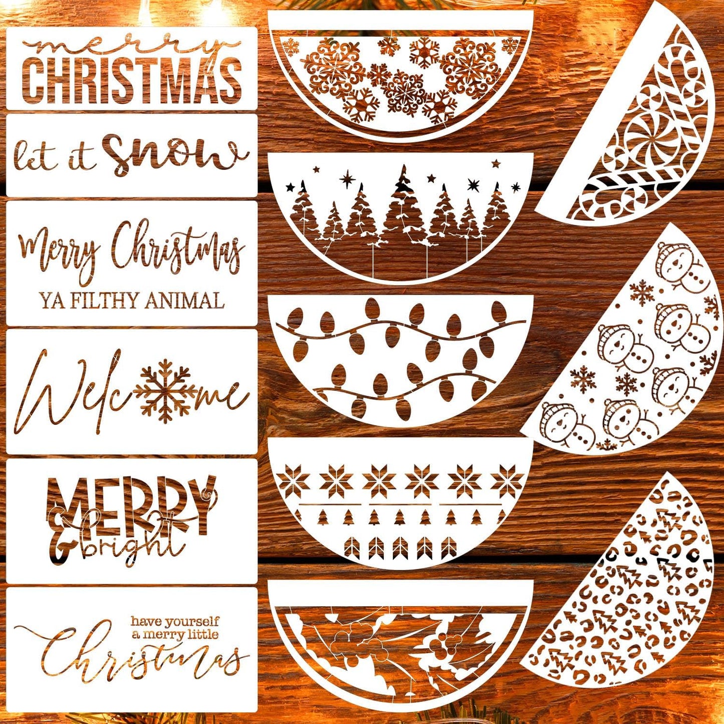 Christmas Stencils for Painting on Wood 12” Large Christmas Stencil Reusable Half Round Holiday Drawing Templates for Painting on Wood DIY Crafts Doormat Canvas Window Decor
