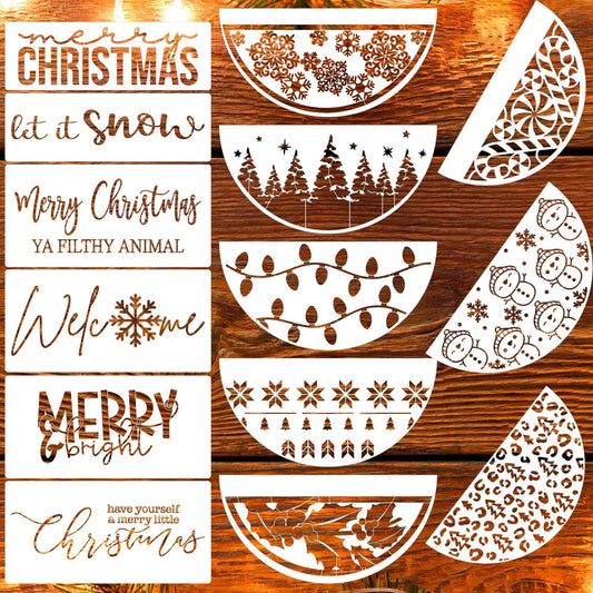 Christmas Stencils for Painting on Wood 12” Large Christmas Stencil Reusable Half Round Holiday Drawing Templates for Painting on Wood DIY Crafts Doormat Canvas Window Decor