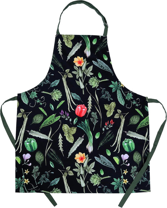 AMOUR INFINI Cotton Kitchen Apron with Adjustable Strap & Waist Ties Reusable Spring Aprons for Baking, Cooking, Gardening (27.5 x 33 Inches - My Garden Apron)