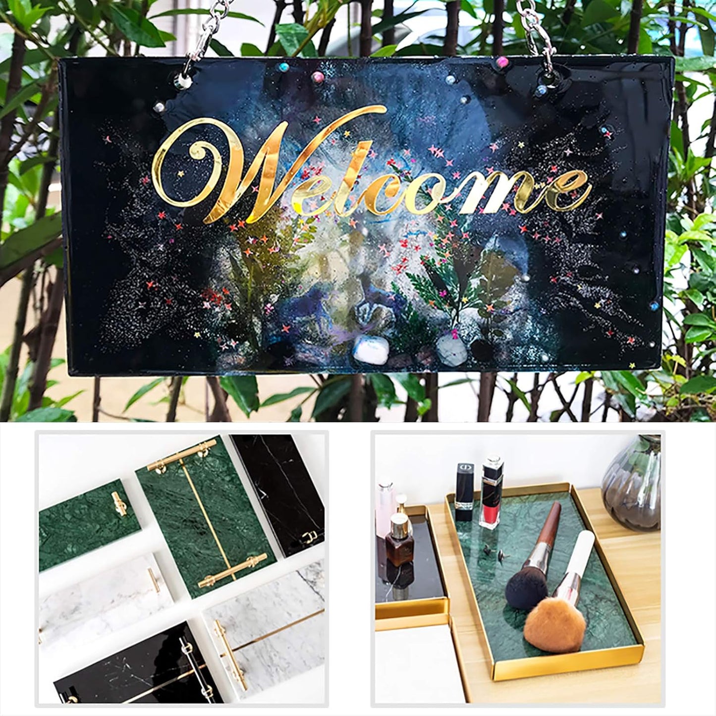 Large Silicone Resin Tray Molds,3PCS Agate Geode Coaster Resin Molds,Include Square,Rectangle Mold,Silicone Mold for Making Coaster,Trays,Cup Mats,Home Decoration