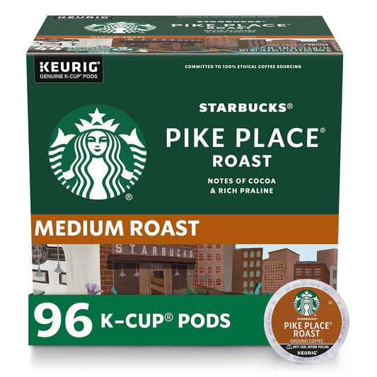 Starbucks K-Cup Coffee Pods, Medium Roast Coffee, Pike Place Roast for Keurig Brewers, 100% Arabica, 4 boxes (96 pods total)