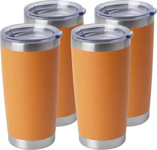 HASLE OUTFITTERS 20oz Stainless Steel Tumblers Bulk, Insulated Travel Cup with Lid, Double Wall Vacuum Coffee Mug for Cold & Hot Drinks 4 Pack, Orange