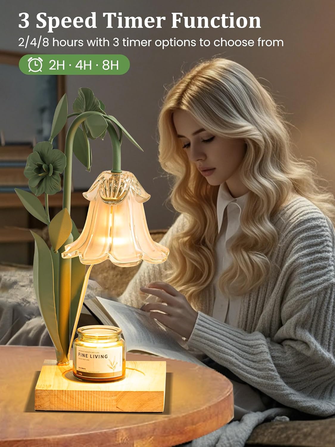 Flower Candle Warmer Lamp with Timer,Dimmable Candle Lamp Warmer,Adjustable Height Candle Warmer for All Jar Candles,Bedroom Living Room Home Decor Aesthetic Christmas Birthday Gifts for Women