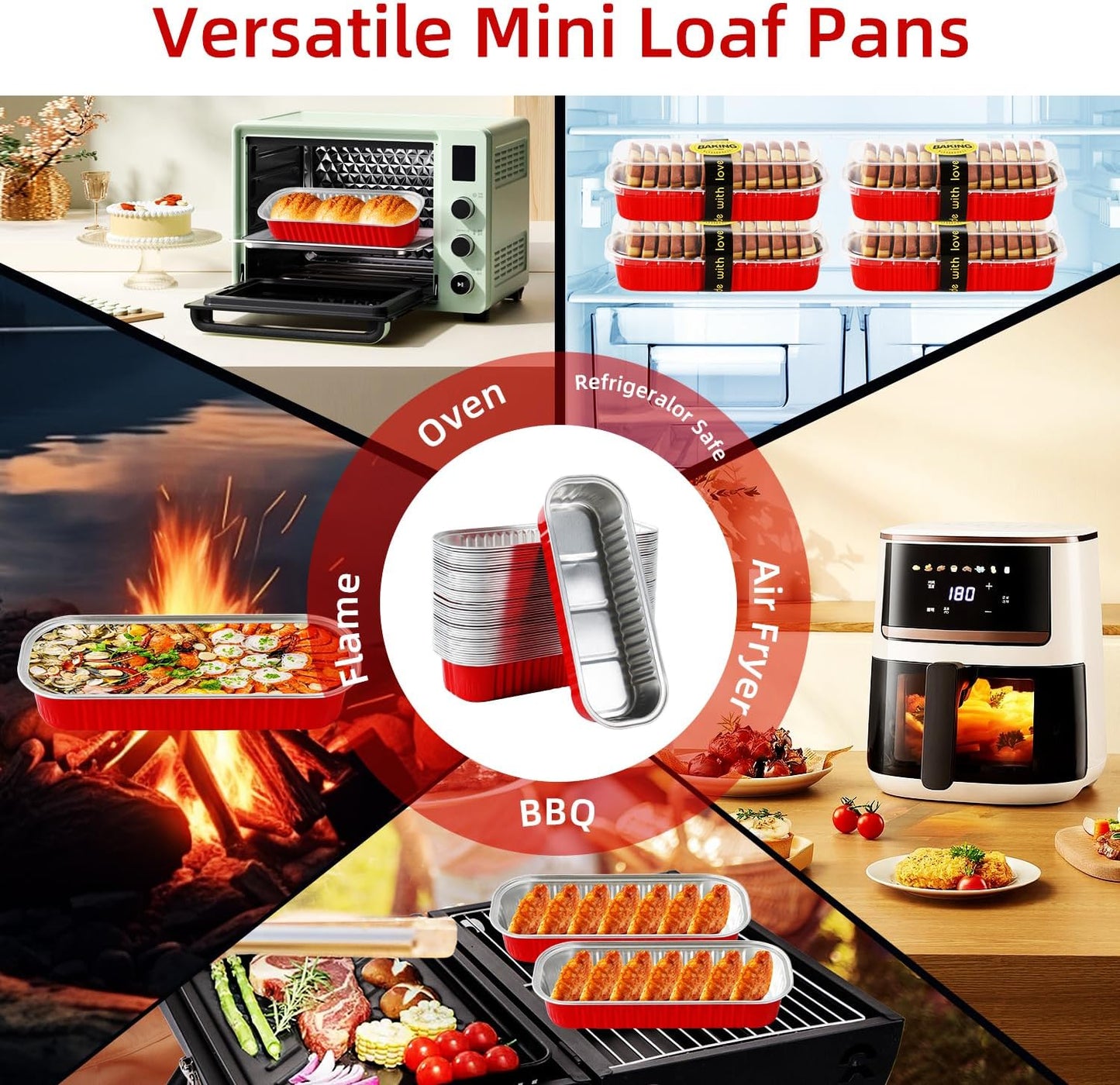 Mini Loaf Pans with Lids and Spoons Sealing Sticker,30 Pcs 6.8oz Cake Pans for Baking Disposable Aluminum Foil Red cake pan (30 Pack Red)
