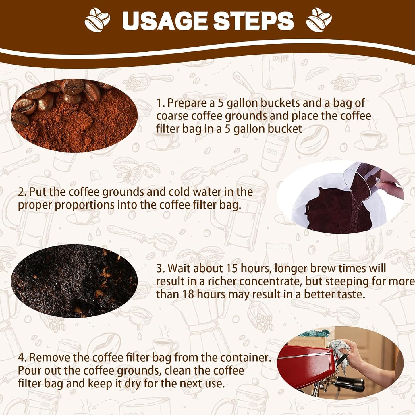 Alocs Cold Brew Coffee Filter Bag Compatible with Toddy Cold Brew System for 5 Gallon Commercial Brewers, Filter Bag for Coffee Grounds & Ice Tea - Quick Drain, Washable & Reusable (2 Pack)