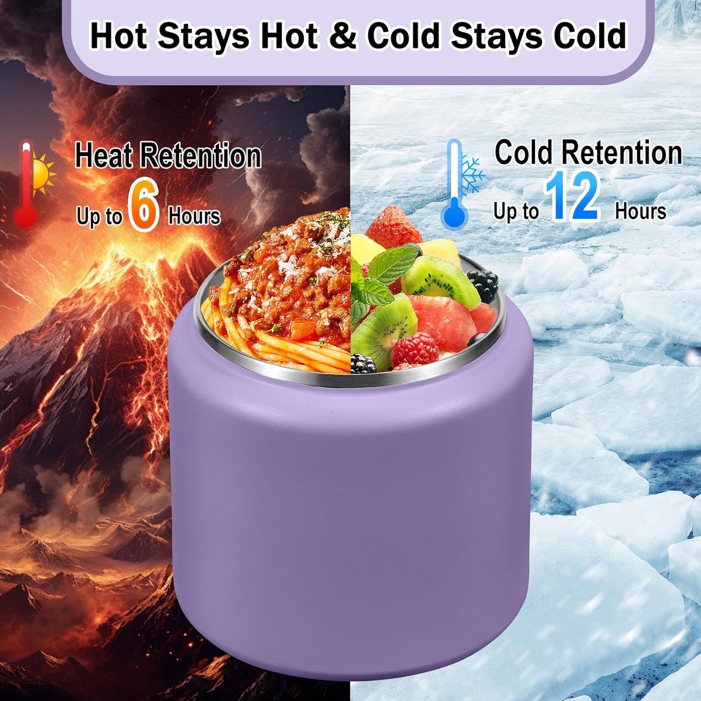 26oz Kids Thermos for Hot Food, Insulated Vacuum Food Jar with Buckle Lid, Stainless Steel Wide Mouth Leak Proof Insulated Lunch Container for School Picnic Travel, Purple