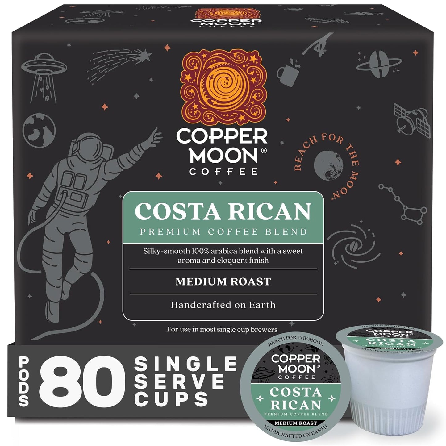 Copper Moon Single Serve Coffee Pods For Keurig K-Cup Brewers, Medium Roast, Costa Rican Blend, 80 Count