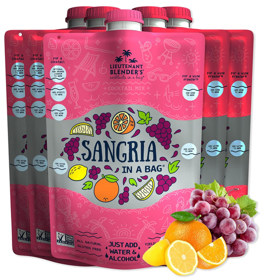 Lt. Blender's Sangria in a Bag – Wine Slushie Mixes - Each Bag Makes 1/2 Gallon of Frozen Red Sangria Mix – Non-GMO Wine Freezer Mix - Make with Wine, Liquor or as a Mocktail - (Pack of 5)