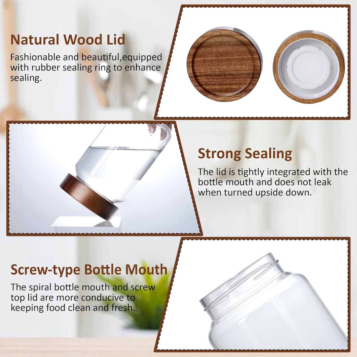 40 oz/1200 ml Glass Jar with Airtight Wooden Screw Top Lid, Clear Stackable Food Storage Canister, Large Tall Decorative Glass Container for Coffee, Candy, Cookie, Sugar, Oatmeal, Salt, Pasta