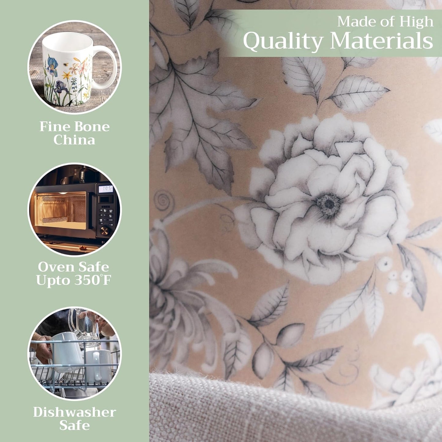 Maison d' Hermine Coffee Mug with Handles Fine Bone China Mugs Pack of Two Tea Cups for Hot Beverages Cappuccino Latte Home Restaurant Office Perfect for Gift (Pretty Autumn, 12 Ounce)