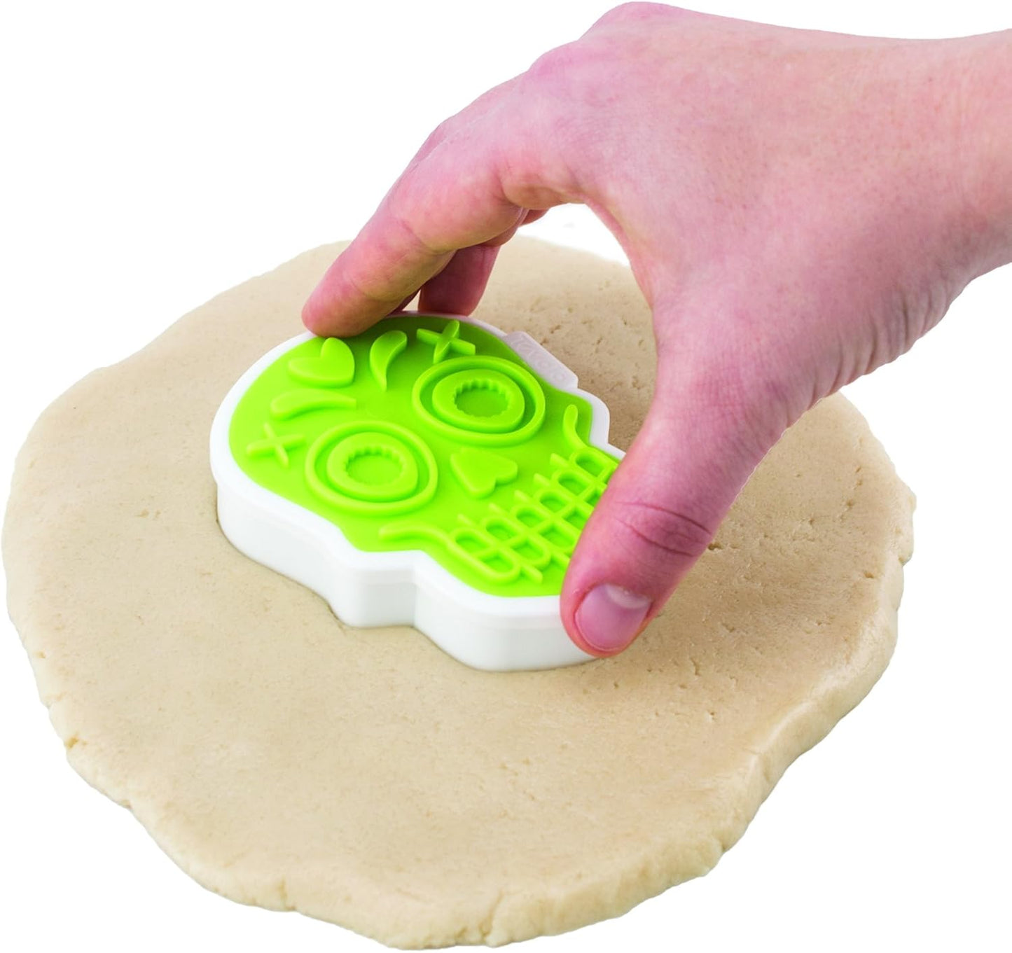 Tovolo Sugar Skull Templates Reverse, Dishwasher Safe, Set of 6 Cookie Stamps with Cutter, Lime/White (81-22492)