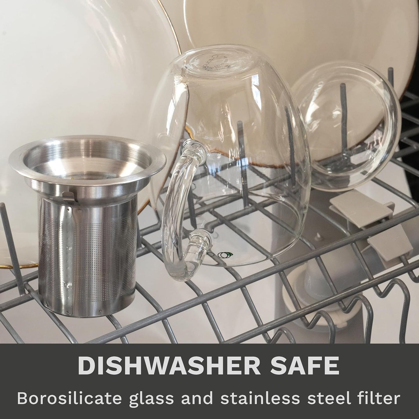 Creano Tea Glass with Stainless Steel Infuser and Glass Lid - 14oz (400ml)