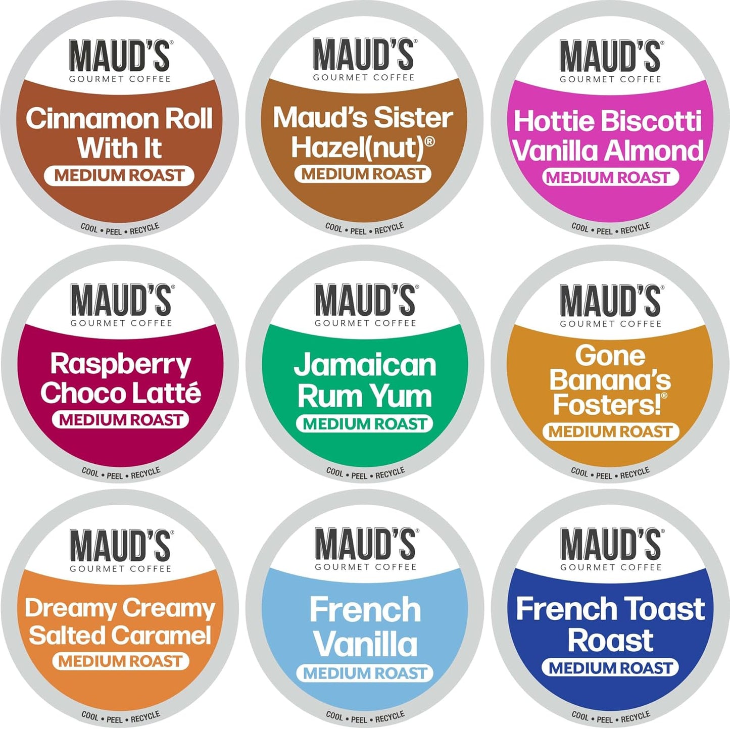 Maud's Flavored Coffee Pods Variety Pack, 40 ct, 9 Assorted Flavors, Medium Roast Flavored Coffee in Recyclable Single Serve Pods – 100% Arabica Beans, Compatible with Keurig K Cups Maker