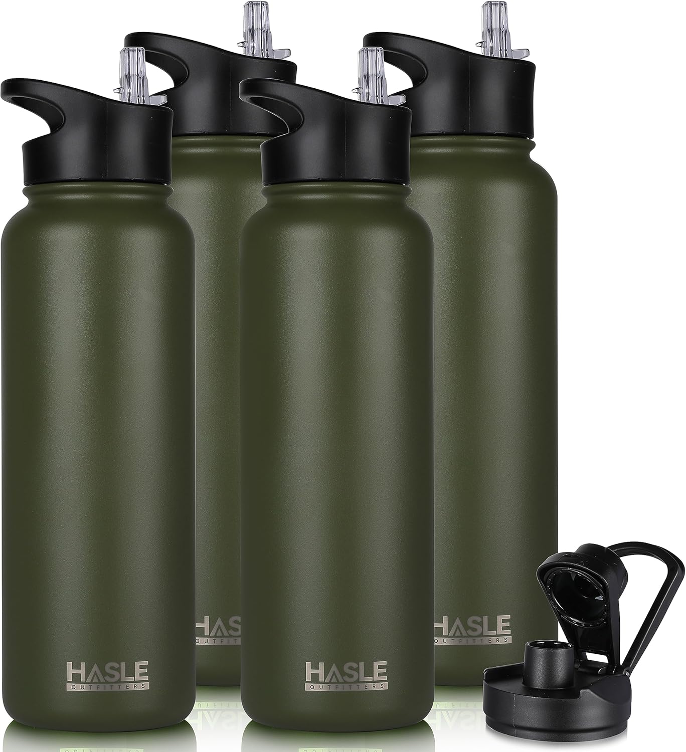 HASLE OUTFITTERS 40oz Stainless Steel Water Bottle, Vacuum Insulated Double Walled Leak Proof Sports Water Bottle with 2 Lids (Straw and Spout Lid) Thermo Mug Keep Cold and Hot(Army Green,4)