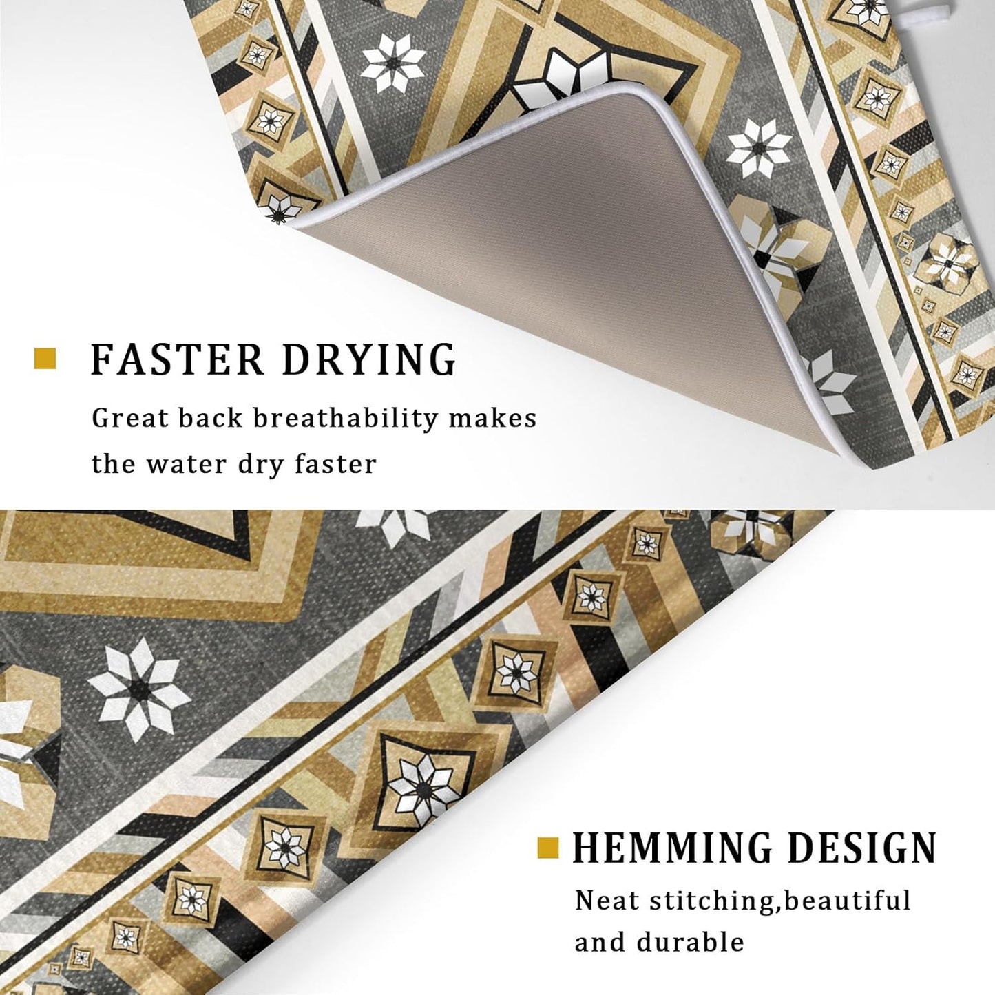 Boho Yellow Gray Aztec Dish Drying Mat for Kitchen Counter,Native American Tribal Aztec Ethnic Boho Style Drying Mat 18 x 24 Inch Microfiber Dish Drying Pad Dish Rack Pad Drainer Mat for Coffee Bar