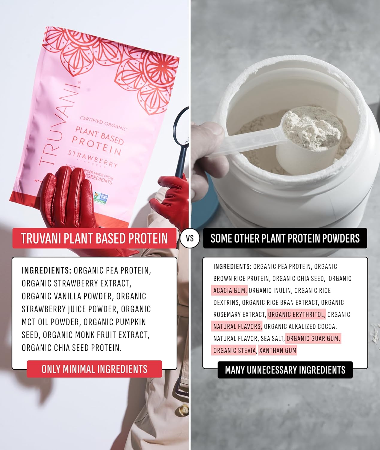 Truvani Vegan Pea Protein Powder | Strawberry | 20g Organic Plant Based Protein | 20 Servings | Keto | Gluten & Dairy Free | Low Carb | No Added Sugar