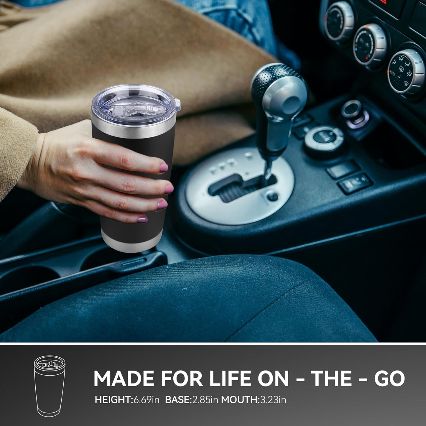 20 oz Tumbler Stainless Steel Tumblers Bulk with Lid Double Wall Insulated Coffee Tumbler Cups for Hot & Cold Drinks Powder Coated Travel Coffee Tumbler Mug Metal (Black, 6 pack)