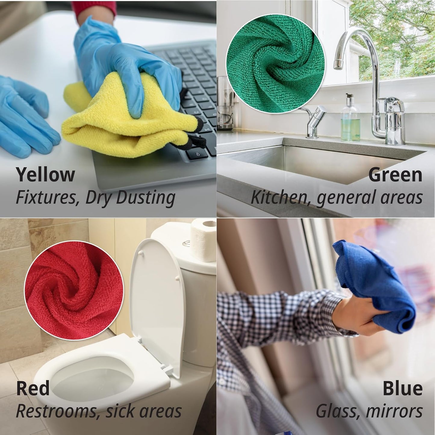 EvaClean Premium Microfiber Cleaning Cloth 16"x16" - Reusable, Washable, Non-Scratch, Microfiber Towels for Cleaning, Dusting, Polishing, High Absorbency & Durability, 4 Colors, 24-Pack