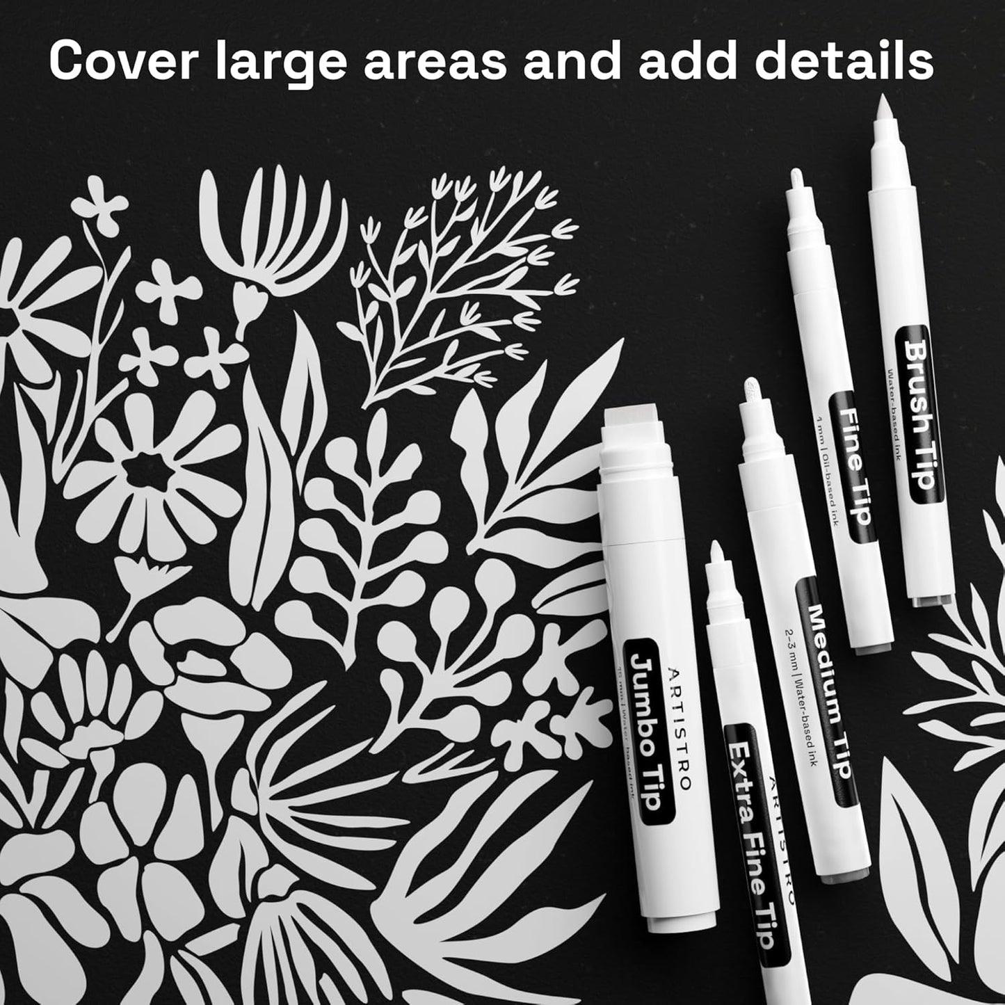 ARTISTRO 5 White Acrylic Paint Pens, Acrylic Paint Markers Different Tip, Fabric Markers for Textile, Canvas, Rock, Glass, Wood, Paper, DYI, Pens for Kids and Adults