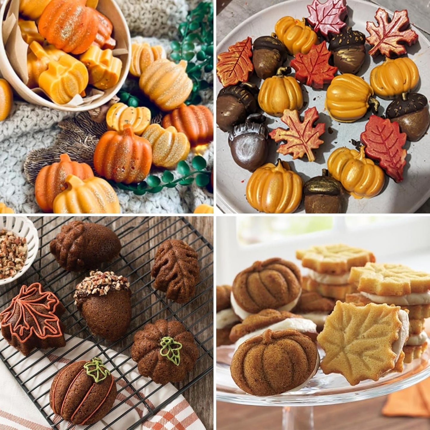 Thanksgiving Fall Silicone Molds Halloween Pumpkin Candy Mold Maple Leaf Fondant Molds Autumn Leaves Chocolate Cake Pan Baking Tray Mold for Thanksgiving Halloween Cake Cupcake Decorations