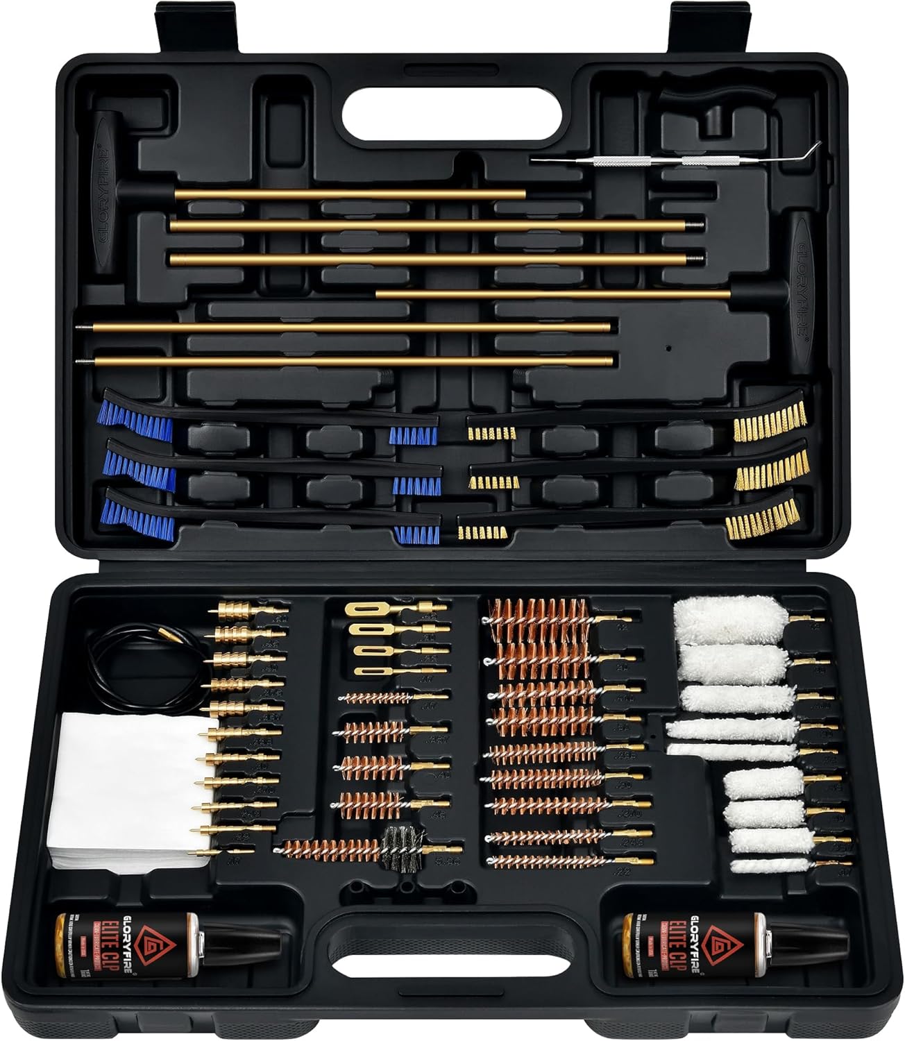GLORYFIRE Elite Gun Cleaning Kit Universal Gun Cleaner for Shotgun, Pistol,with Lightweight Carrying Case, Reinforced and Lengthened Rods and Steel Wire, High-end Double Head Brushes