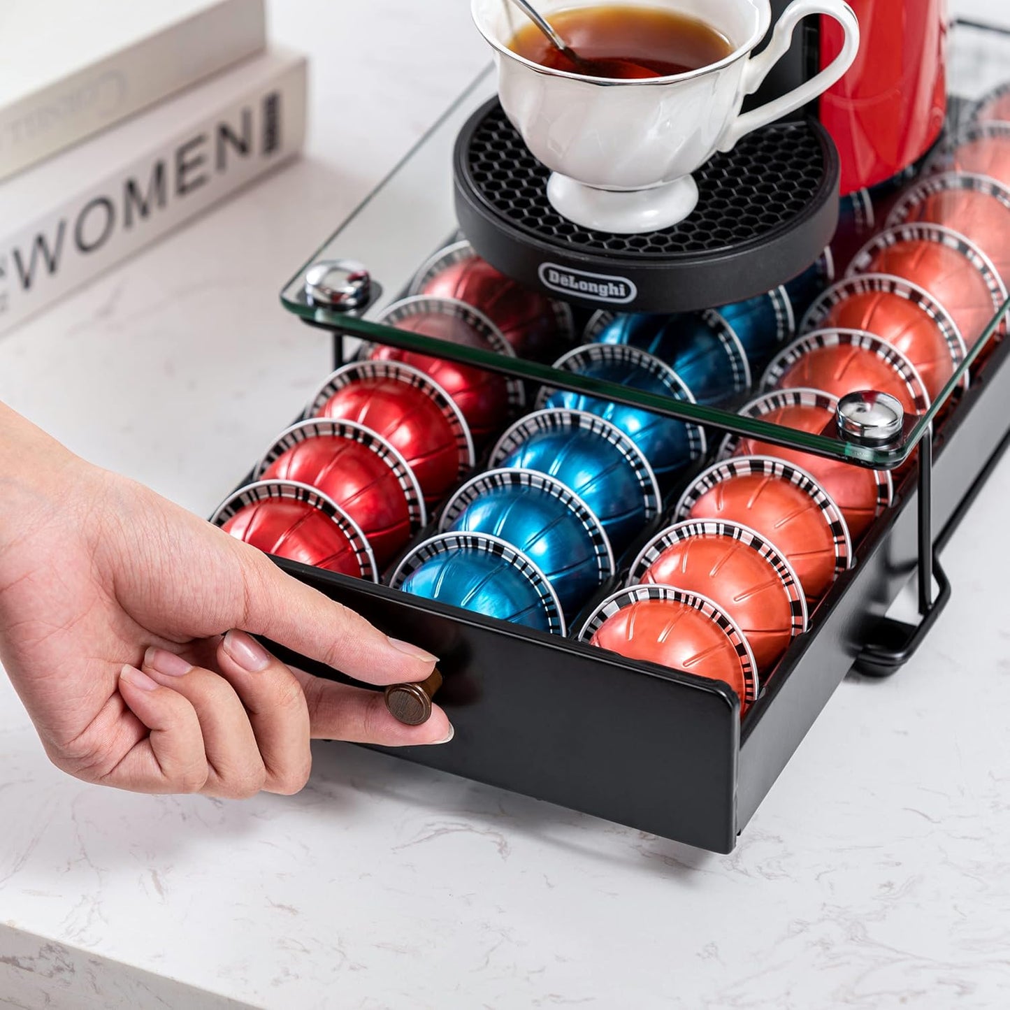 Rice rat Vertuo Capsule Holder Drawer for Nespresso With Glass (Class-30 Pods)