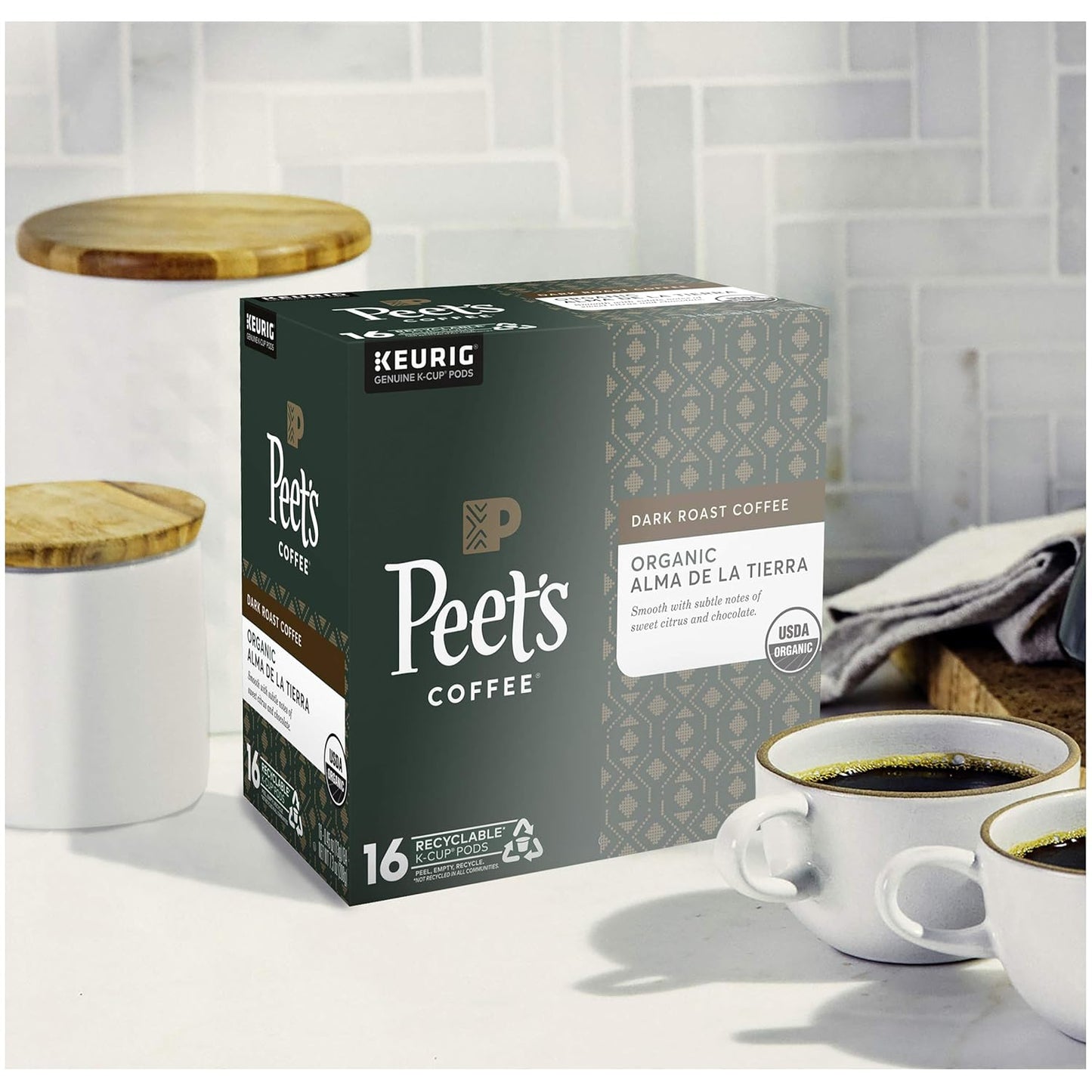 Peet's Coffee Organic Alma De La Tierra, Dark Roast, 16 Count Single Serve K-Cup Coffee Pods for Keurig Coffee Maker
