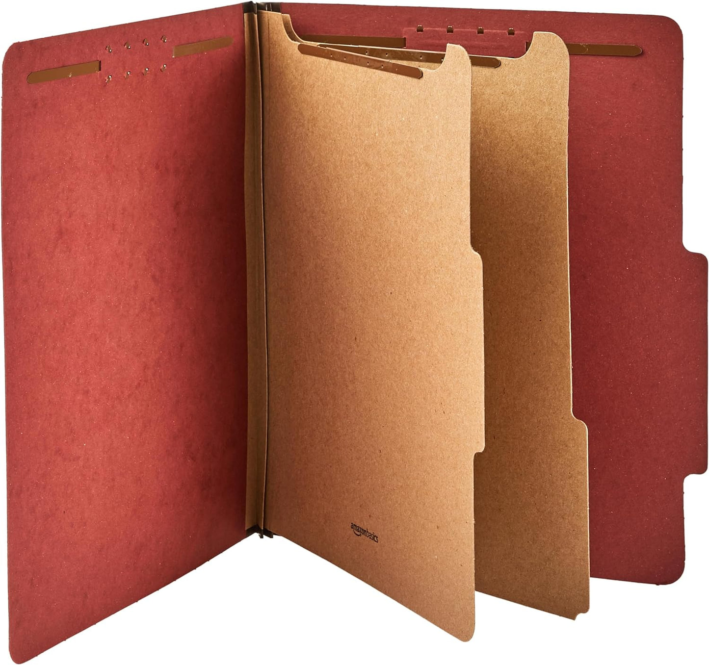 Amazon Basics Classification Folder with Prongs, Pressboard, 2 Dividers, 2-Inch Expansion, 12.17 x 10.67 inch (Letter) Size, Red, Pack of 10