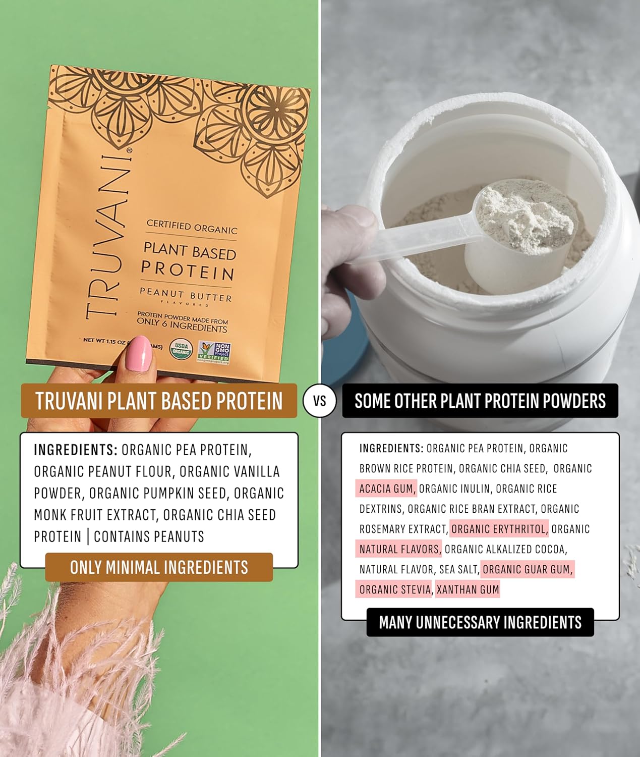 Truvani Vegan Pea Protein Powder | Peanut Butter | 32.7g Organic Plant Based Protein | 1 Serving | Keto | Gluten & Dairy Free | Low Carb | No Added Sugar