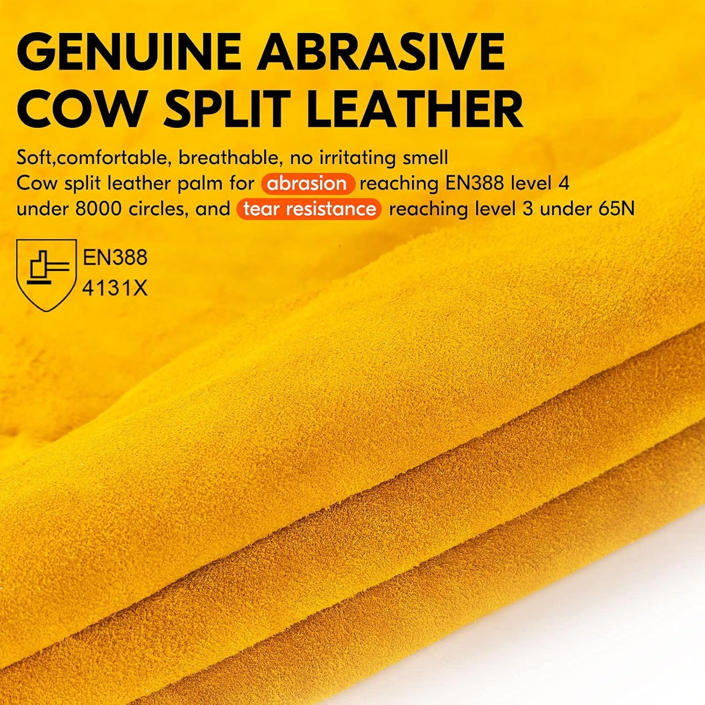Vgo... 1-Pairs Unlined Cowhide Split Leather Work and Driver Gloves, for Heavy Duty, Truck Driving, Warehouse, Gardening, Farm (Size XL, Gold, CB9501)