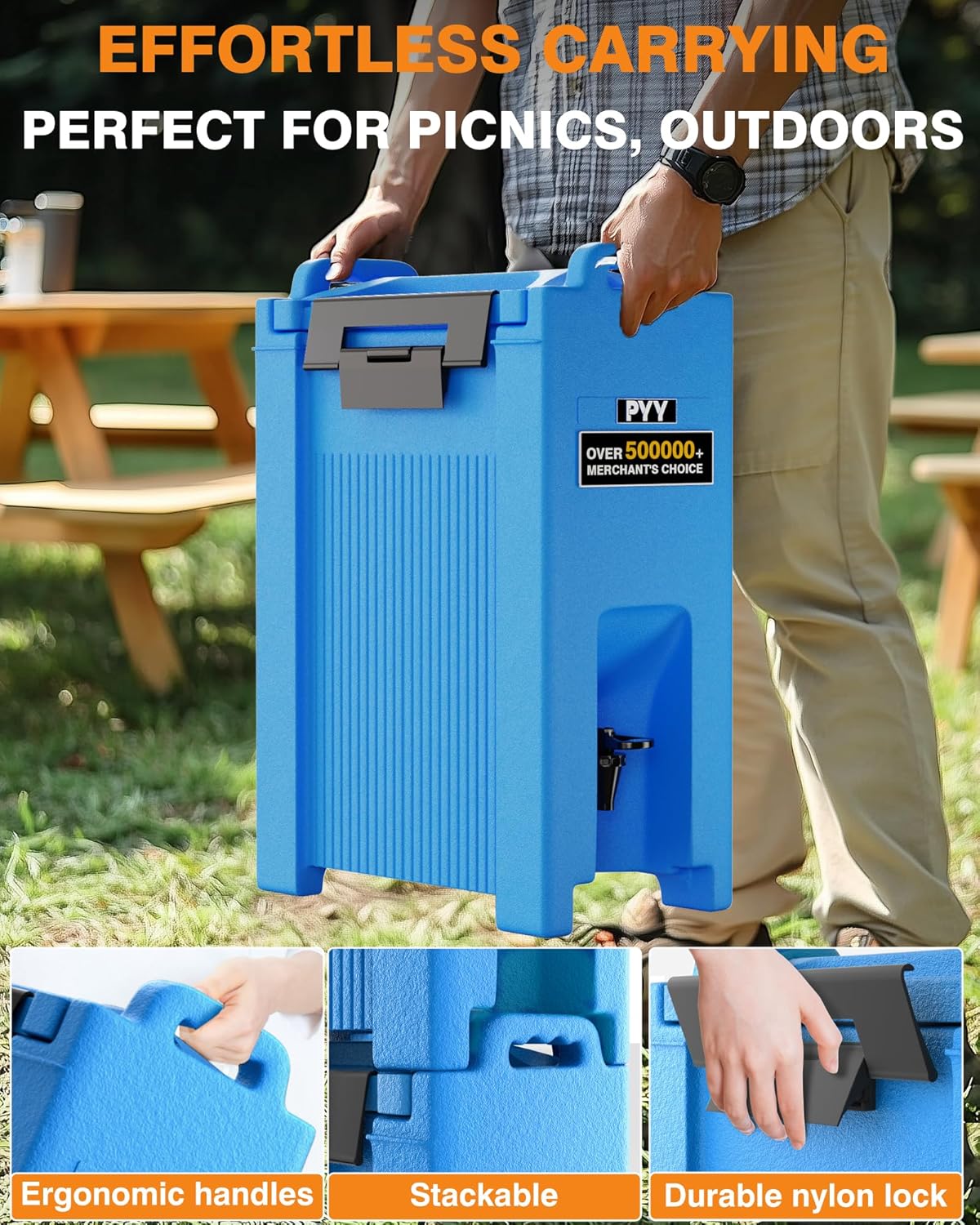 PYY Insulated Beverage Dispenser 5 Gallon, Hot and Cold Drink Water Coffee Carrier with Spigot Handle and Stand, Commercial Thermal Container for Chocolate Cocoa Iced Juice Tea Milk Restaurant Party