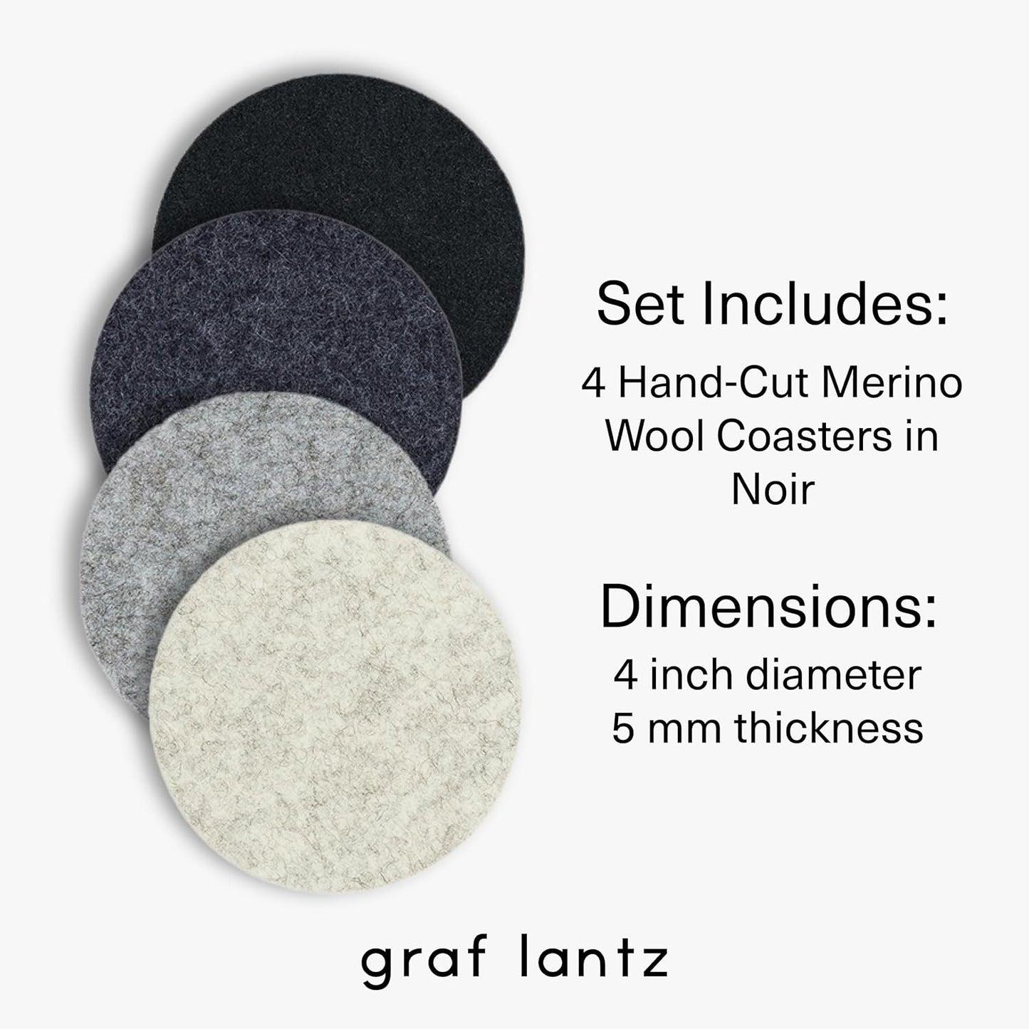 Graf Lantz - Bierfilzl Merino Wool Round Coasters Set of 4 - Noir (4" Circles) - Absorbs 30% of Weight - German Wool - Heat Resistant, Sustainable, & Reusable - Home Decor & Coffee Table Decor
