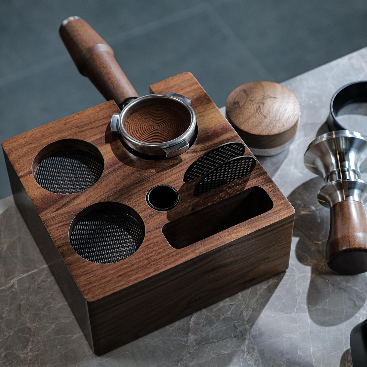 Breville Espresso Machine Accessories Kit 54mm – Walnut Naked Portafilter, Calibrated Tamper, Tamping Station, Distributor & Puck Screens Espresso Set for Barista Express, Pro, Touch, Bambino