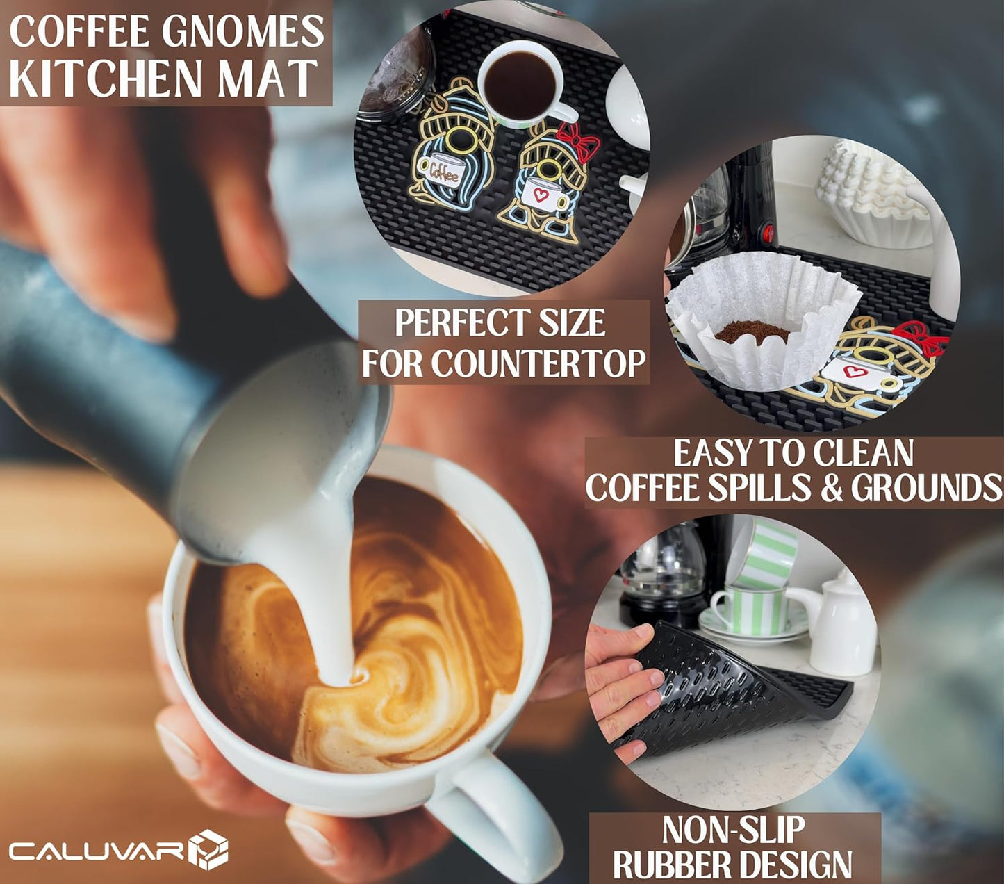 Coffee Bar Mat for Countertop, Large 18x12 Cute Gnome Coffee Mat, Kitchen Decor and Accessories Bar Sign, Durable Kitchen Mats Accessories, Funny Gnomes Signs for Station, Gnomes Decorations for Home