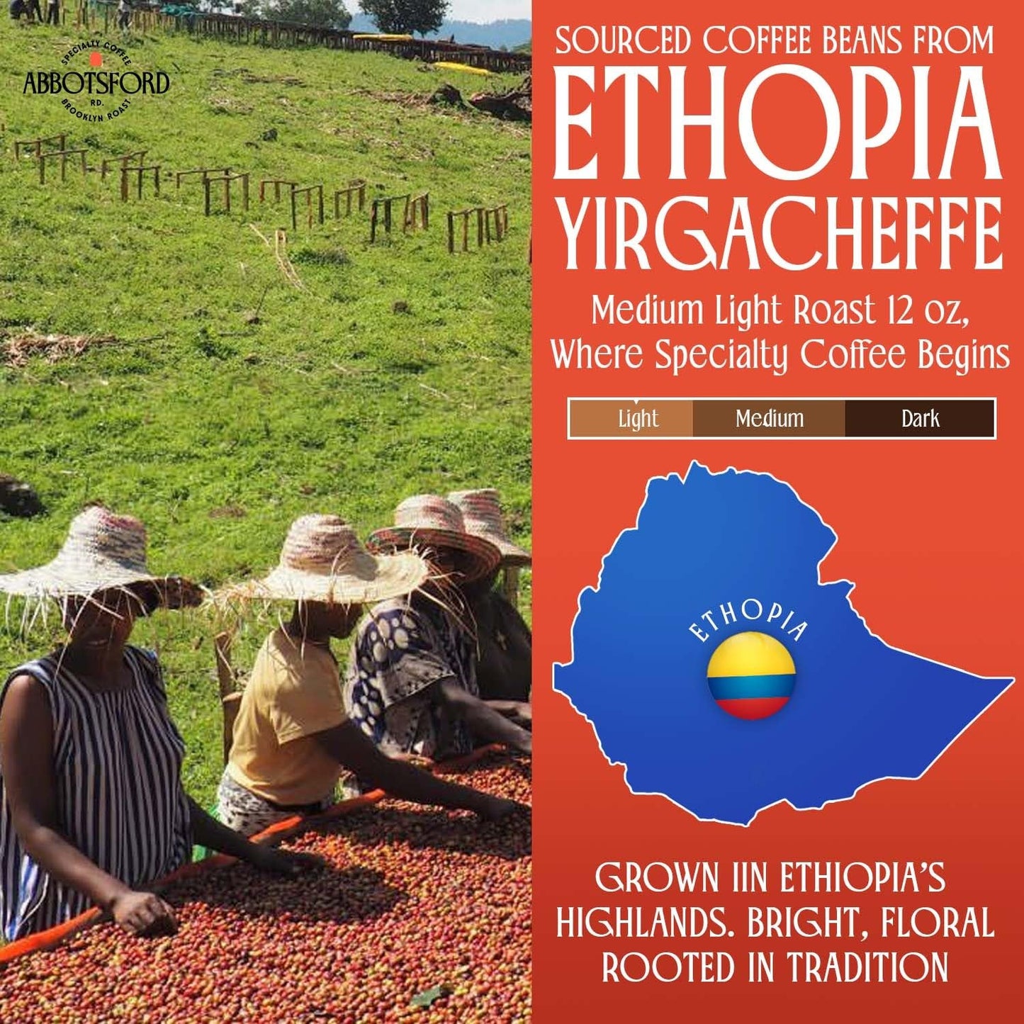Ethiopia Yirgacheffe Ground Coffee, Medium-Light Roast Ground Coffee with Stone Fruit, Caramel & Toasted Pine Nuts, Specialty Coffee, Single Origin 12oz Bag, Perfect Flavored Ethiopian Coffee Gift
