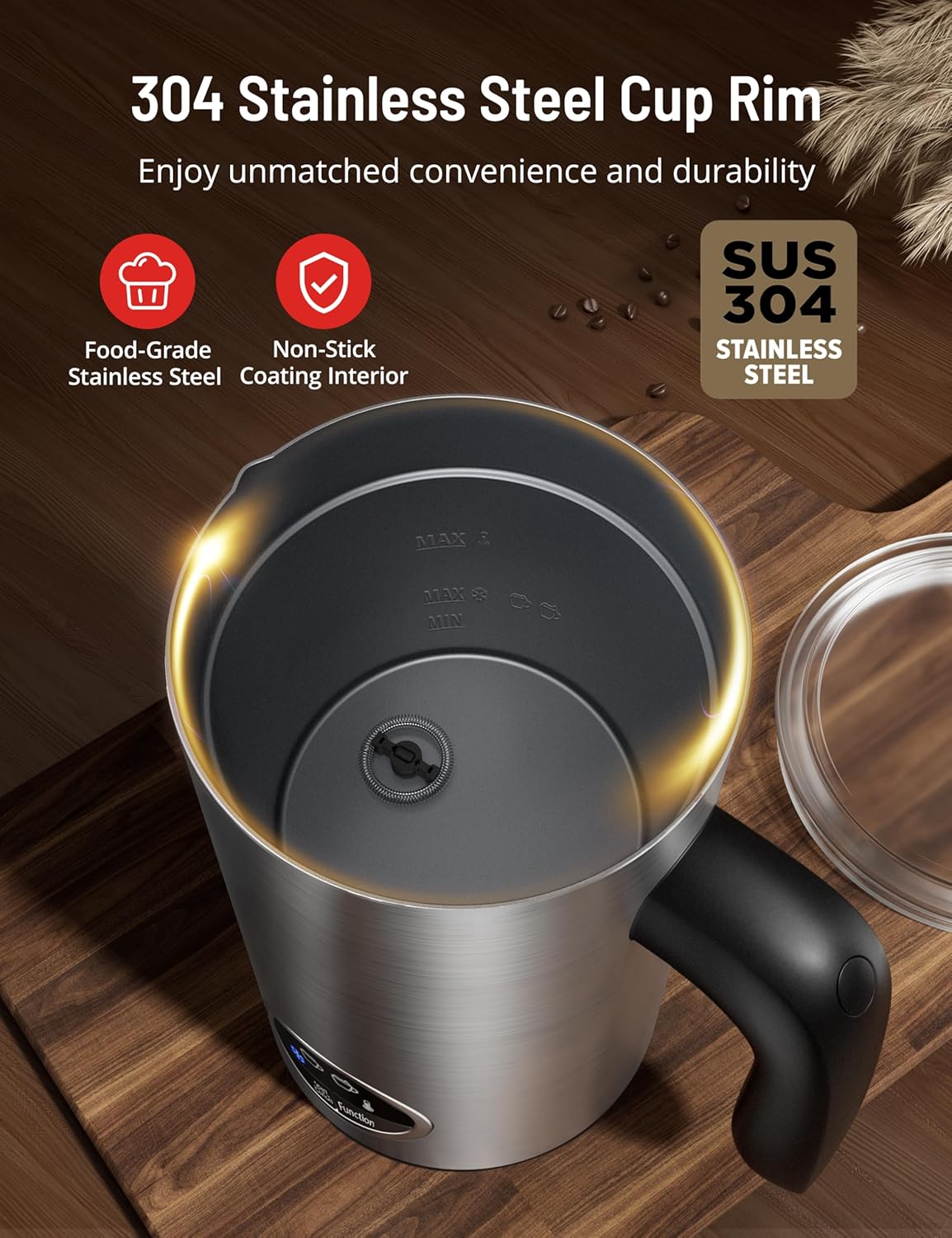 Milk Frother, Airyoyo 4-in-1 Milk Frother with Stand, Electric Milk Frother and Steamer Hot& Cold Foam Temperature Control, Auto Shut-Off Frother for Coffee Latte