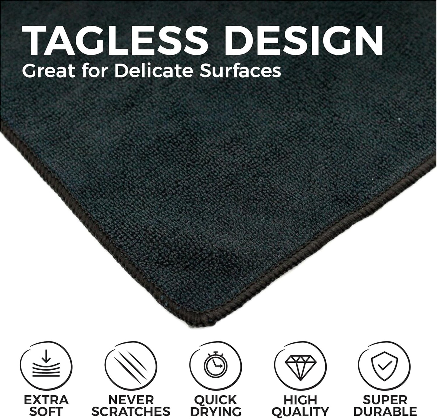 The Rag Company - All-Purpose Microfiber Terry Cleaning Towels - Commercial Grade, Highly Absorbent, Lint-Free, Streak-Free, Kitchens, Bathrooms, Offices, 300gsm, 14in x 14in, Midnight (12-Pack)