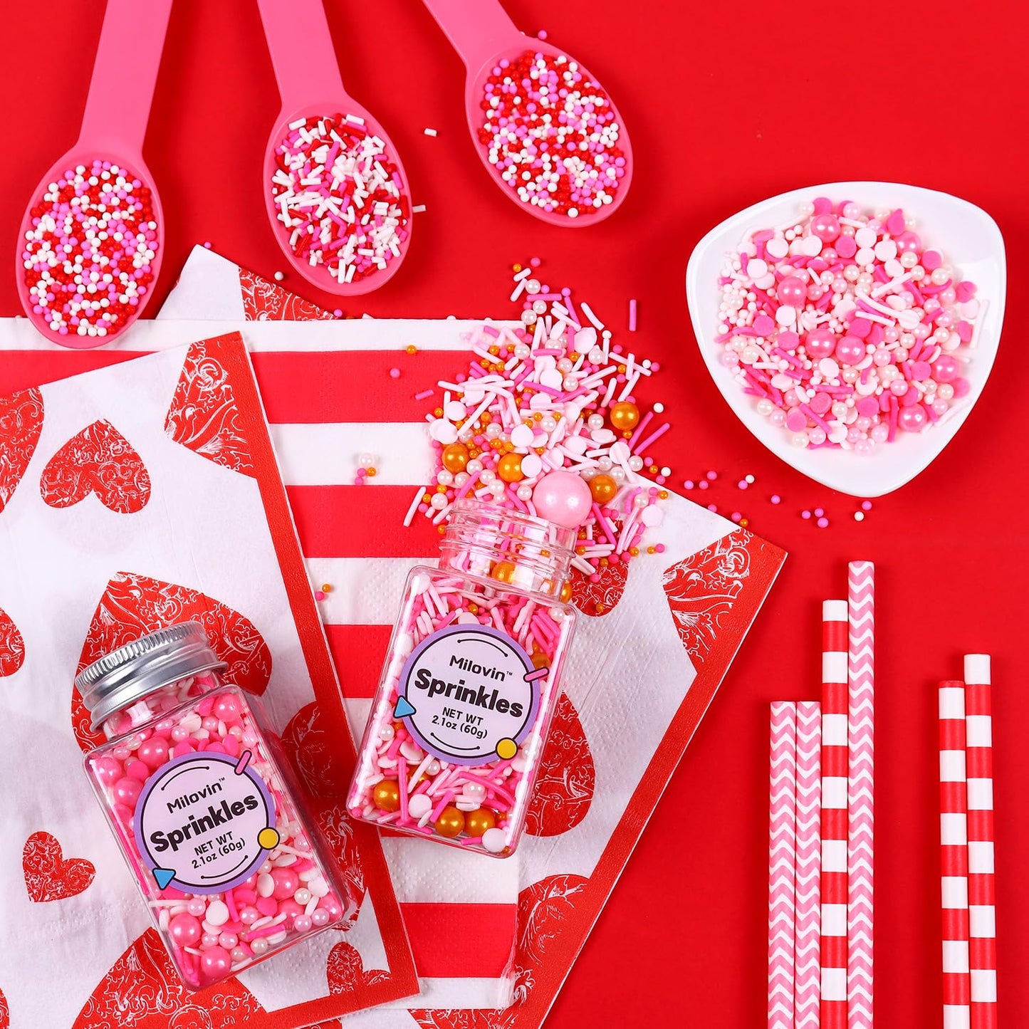 Edible Pink Sprinkle, Valentines Sprinkles Dessert Decorating, Confetti Sprinkle, Pearl Sprinkle, Pink Jimmies Sprinkle for Cake, Cupcake, Chocolate, Macaron, Waffle and Ice Cream(120g/4.23oz)