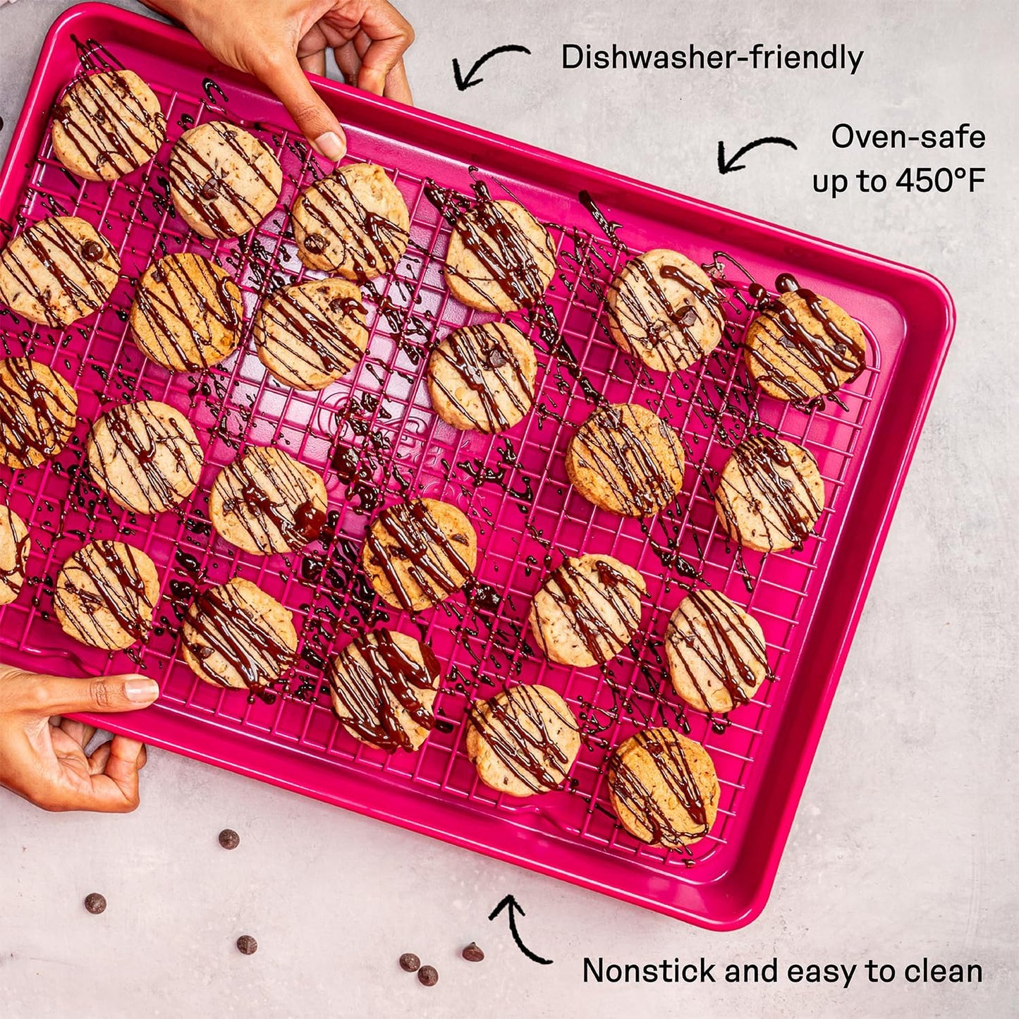 Great Jones Big Chill Wire Cooling Rack (Raspberry) – 16.25" × 11.25" Heavy-Weight Aluminized Steel,Nonstick Baking Rack – Oven Safe 450 °F, Bacon & Cookie Cooling Rack – Fits Half Sheet Pans
