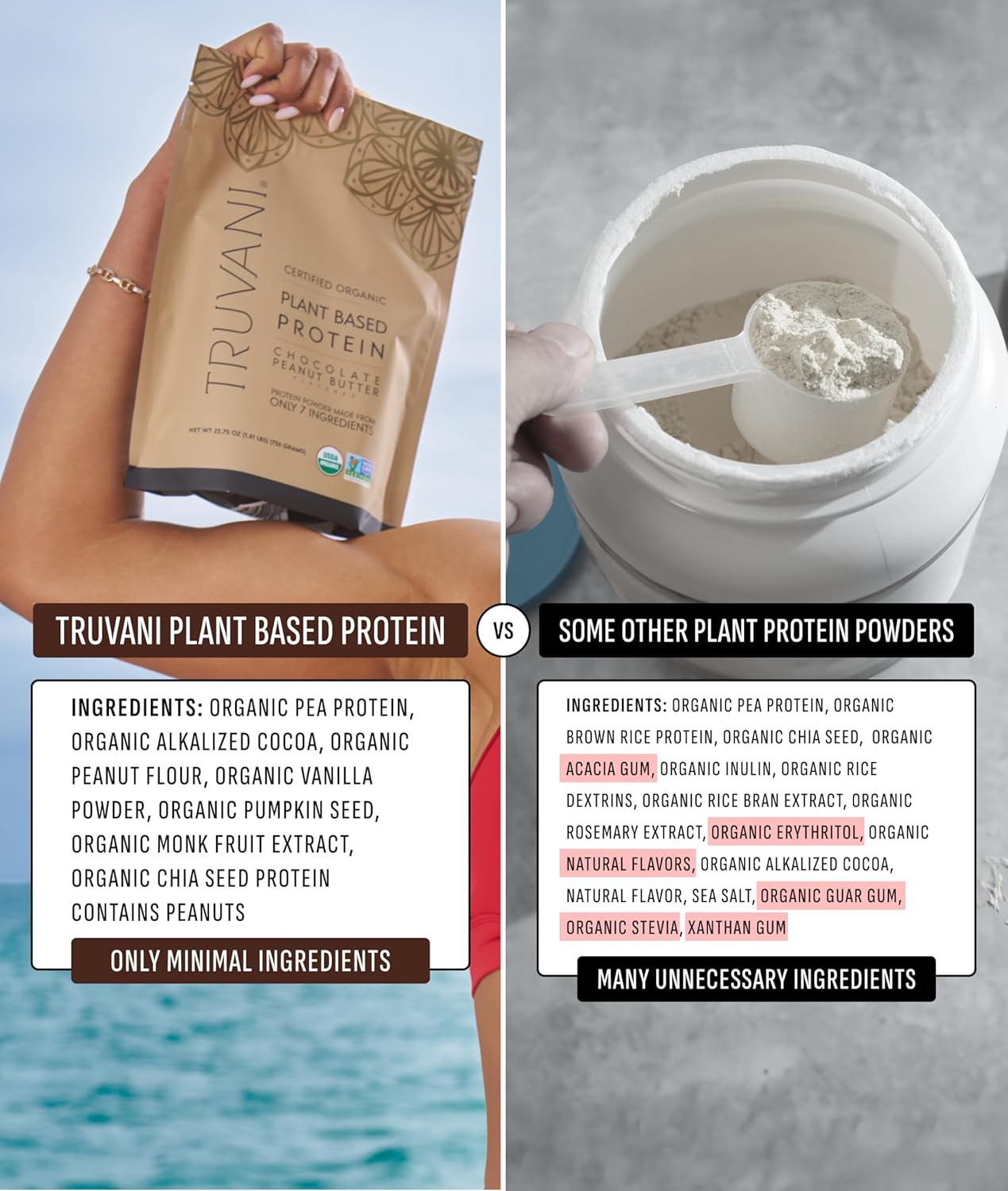 Truvani Vegan Pea Protein Powder | Chocolate Peanut Butter | 20g Organic Plant Based Protein | 20 Servings | Keto | Gluten & Dairy Free | Low Carb | No Added Sugar