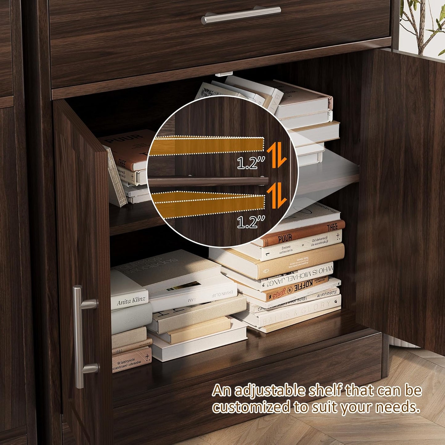 Vongrasig 32" Modern Sideboard Buffet Cabinet With Storage, Adjustable Shelf, Wood Farmhouse Coffee Bar Table for Kitchen, Dining Room, Rustic Brown