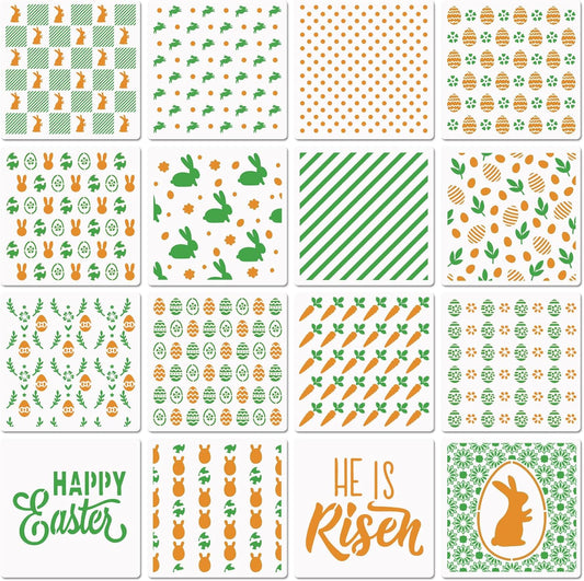 6in Easter Cookie Stencils for Royal Icing, Eggs Carrot Rabbit Face Bunny Shapes Stencils for Sugar Cookie, 16 Pcs Assorted Sizes Easter Eggs Stencils for Baking Drawing Dessert Coffee Decoration