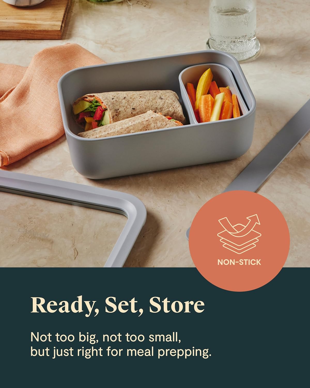 Caraway Glass Food Storage - 6.6 Cup Glass Container - Ceramic Coated Food Container - Non Toxic, Non Stick - Dishwasher, Oven, & Microwave Safe – Gray