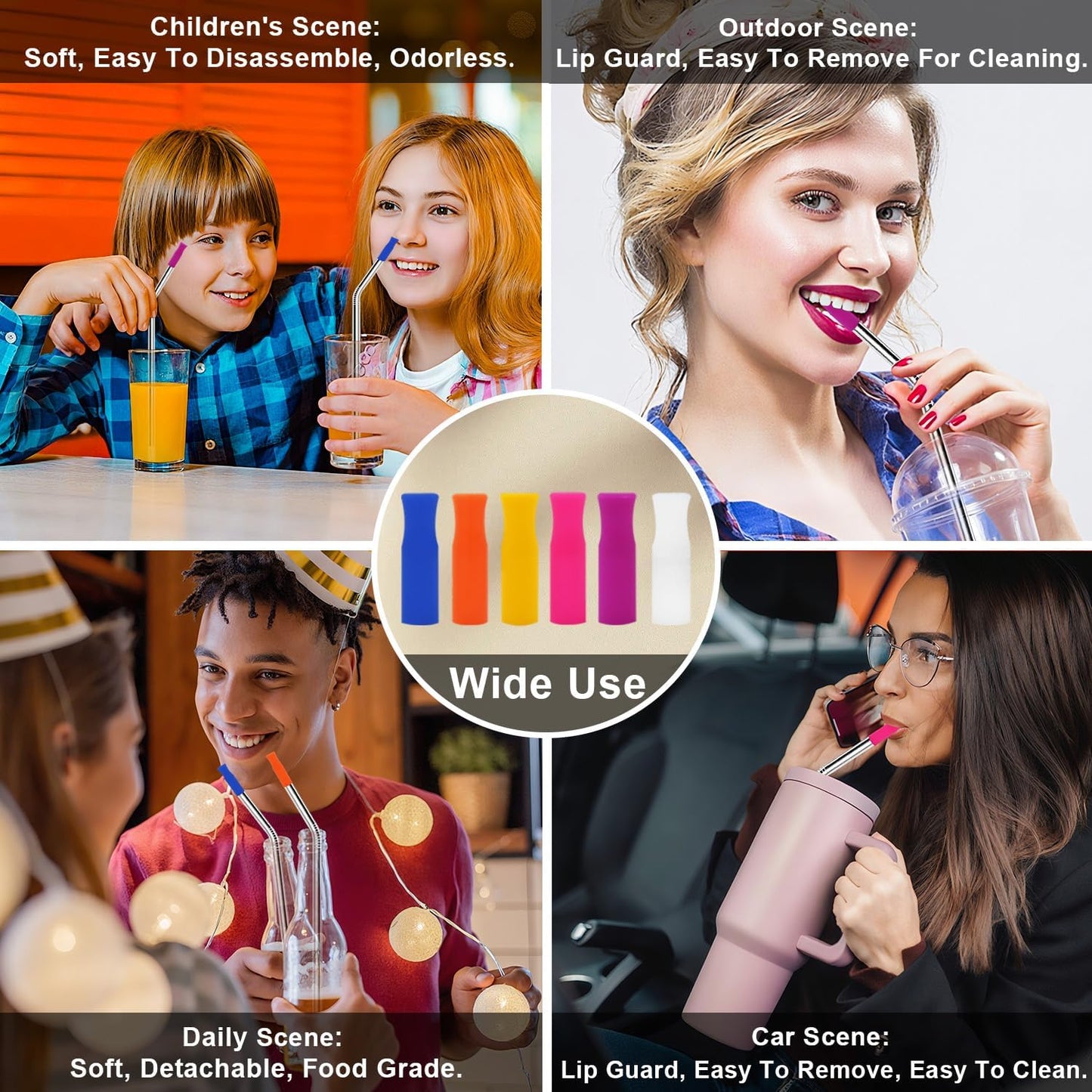 Newly Upgraded 10.5In Metal Straws Reusable Set 6 PCS with12 Silicone Accessories, 2 Straw Brush, 1 Storage Case, BPA Free, Eco-Friendly Stainless Steel Straws for 14, 20, 30,40 oz Tumbler