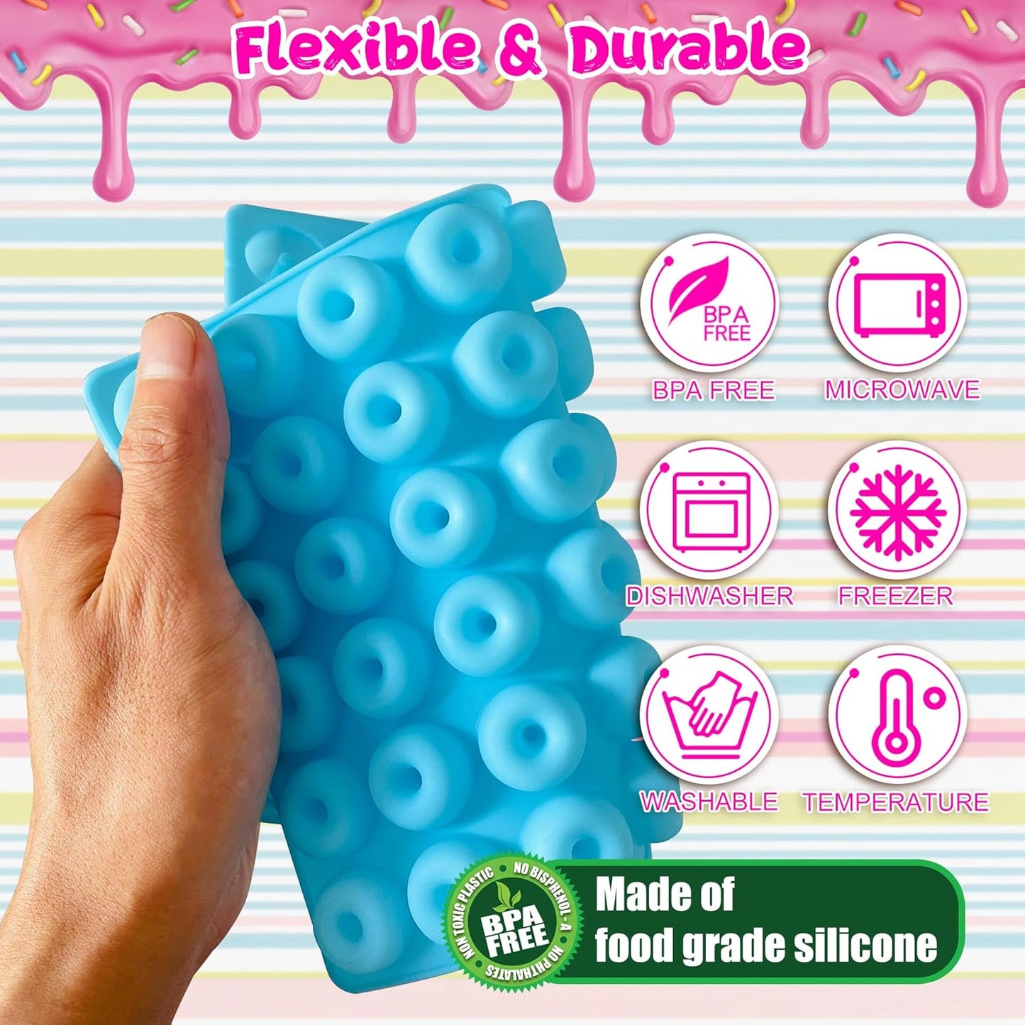 5 Pack Gummy Rings Candy Molds Silicone Round Mini Donut Mold with 2 Dropper,Non-Stick Food Grade Mold for Hard Candies, Chocolate, Ice Cube